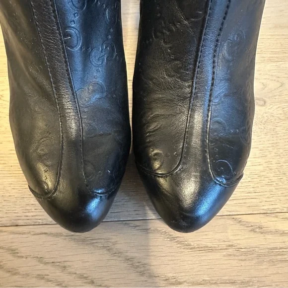Vintage Black Embossed Monogram Knee-High Platform Stiletto Boots – EU 38 - Picture 11 of 17